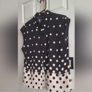 Sleeveless Black & White Polka Dot Blouse